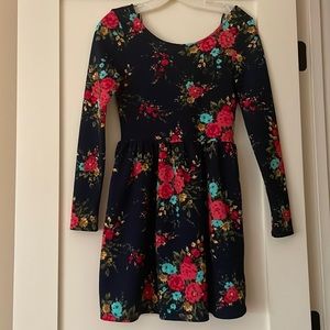 One Clothing long-sleeve navy blue dress with floral prints